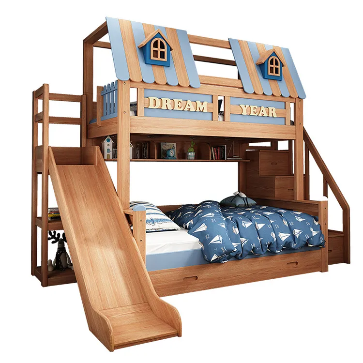 ठोस लकड़ी के साथ उच्च-कम बिस्तर स्लाइड ट्री हाउस बिस्तर लड़के के multifunctional बच्चे माँ बिस्तर