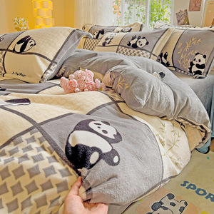 Chất Lượng Cao Nhung Sữa Nhà Dệt 4Pcs Quilt Bìa Fluffy Giường Vua Kích Thước Bộ Đồ Giường Bộ - Product Image 2