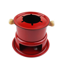 Service à fondue au fromage suisse 6 pièces avec base et plat à alcool pour chocolat, barbecue au fromage en acier au carbone de couleur rouge