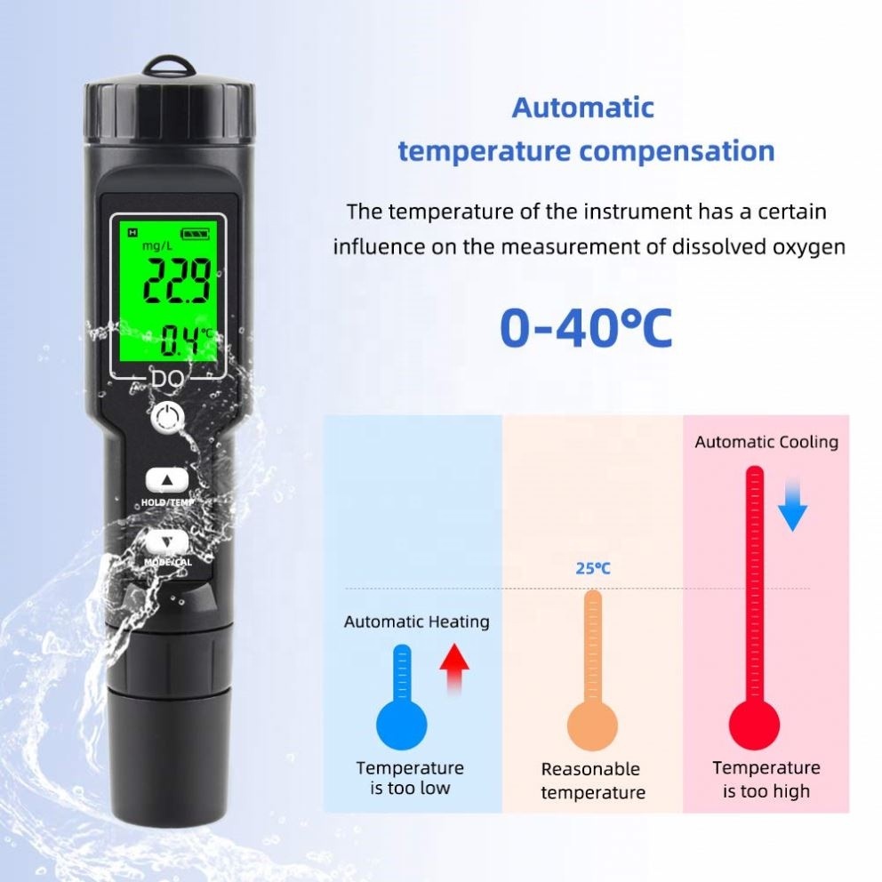 Produktbild von YIYEGO Sauerstoff Messgerät Wasser Mit 3.6 Ft Elektrodenkabel, Digital DO Messgerät Mit ATC, Gelöster Sauerstoff Test Kit Für Wasser, Aquakultur, Fischteich, Bierbrauen 0.0-40.0mg/L