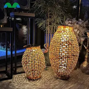 Наружное декоративное освещение Солнечный садовый фонарь лампа ручной работы из натурального бамбука ротанга Ip65 садовые Ландшафтные огни