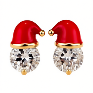 Pendientes de cristal dorado E3068 con diseño de gorro de Papá Noel para mujer, joyería linda para fiestas. - Product Image 1