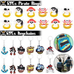 Bracelets à claquer, porte-clés, anneaux, patchs pour les yeux, autocollants, moustaches, pièces d'or, pierres précieuses, jouets, cadeaux, sacs de friandises et articles de fête sur le thème des pirates - Product Image 2