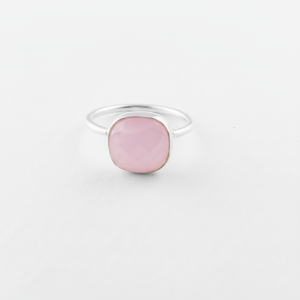 Pink Chalcedony Cushion Shape Gemstone <b>Rings</b>, 925 Sterling Silver Adjustable Faceted Stone <b>Rings</b> for Fashion Jewelry - Product Image 1