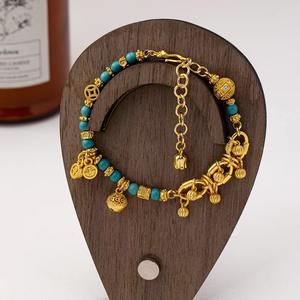 Elegant Vintage Turquoise Beaded <b>Bracelet</b> for Women High-End Stainless Steel Light Luxury Trendy Versatile Exquisite Layered - Product Image 1