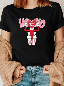 เสื้อยืดคอกลมพิมพ์ลายวันวาเลนไทน์สำหรับผู้หญิง ทรงปกติ แขนสั้น ผ้าฝ้ายเจอร์ซีย์ 100% ซักเครื่องได้ - Product Image 3