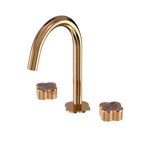 Rubinetto per Lavabo di Lusso in Ottone Massiccio a 3 Fori, Miscelatore Acqua Calda e Fredda con Doppia Maniglia, Finitura Oro per <span class=keywords><strong>Bagno</strong></span> di Villa - Product Image 2