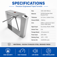 Barrière piétonne à trois bras avec contrôle d'accès par cartes RFID pour centres de fitness, portique tournant anti-pincement avec protection IP65