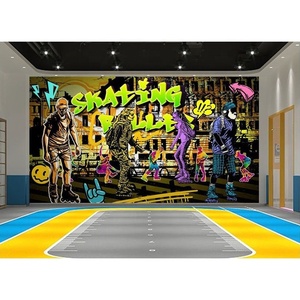 Peinture murale de graffiti de patinage à roulettes, papier peint pour salle de sport intérieure - Product Image 5