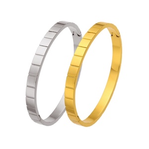 Wholesale Custom 18K Gold Plated Stainless Steel Unisex Engraved Geometric Trendy Fashion <b>Bangle</b> - Product Image 1