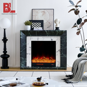 Cheminée électrique sculptée en marbre Calacatta vert foncé de haute qualité F-658, style victorien, avec finition imitation marbre - Product Image 1