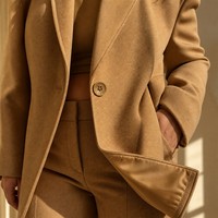 Setelan Blazer Wanita Ukuran Besar dengan Struktur Bahu Teratur, Kancing Tunggal, Celana Panjang Model Lebar, Ukuran AU 14 hingga 26