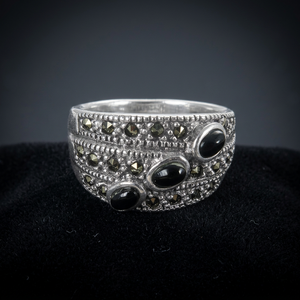 <b>Black</b> Onyx and Pyrite Gemstone 925 Sterling Silver Women's <b>Ring</b> for Wedding Anniversary Party - Product Image 3