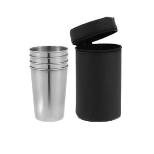 Juego de 4 Tazas Portátiles de Acero Inoxidable con Estuche de Cuero, para Excursionismo, Viajes, Pesca, Café, Tamaño Grande - Product Image 2