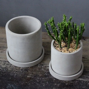 Fatto a mano moderno cilindro pentola di cemento con vassoio e foro di drenaggio per piante grasse all'ingrosso funzione di irrigazione decorativa - Product Image 2