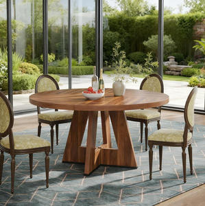 Oe Home 47-Inch Modern Round Dining <b>Table</b> with Marble Top Wood Legs Eco-Friendly & Durable 6-Seater for Living Room Furniture - Product Image 4