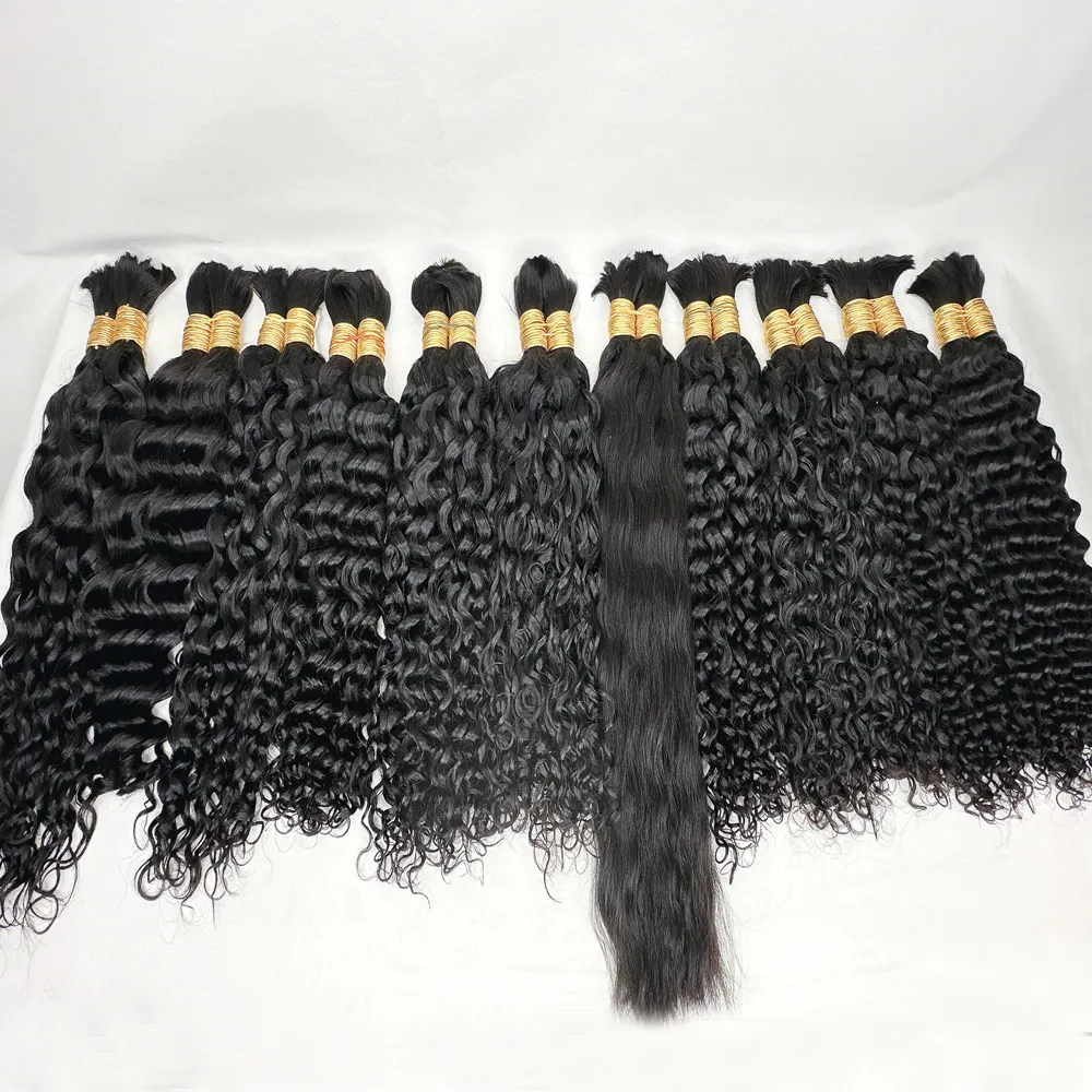 Grosir rambut manusia asli bergelombang dan keriting virgin Brasil jumlah besar untuk kepangan