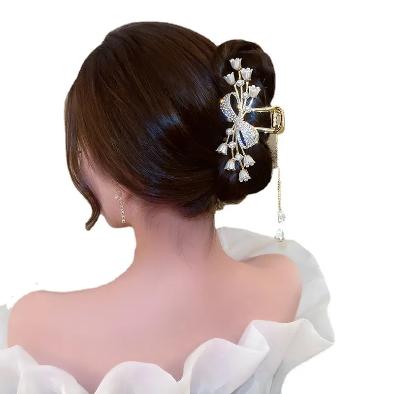 New Chinese style ancient bellflower orchid hairpin back head bow fairy claw clip coiling hair clip headdress Chinese style