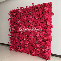 Tissu EG-WD119-1 3d Artificielle Pas Cher Enrouler Fleur Mur Toile de Fond Rouge Fleur Artificielle Panneau Mural