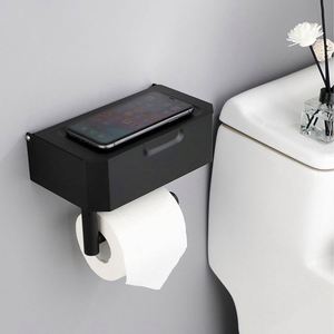 Bathroom Modern Style Metal Stainless Steel Black Wall-Mounted Double Rod Toilet Paper Holder Shelf <b>Storage</b> for Hotel Gym Use - Product Image 2