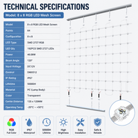 Rideau LED RGB personnalisé 8x8, 3 LED par pixel, DMX512, IP67 pour façade de bâtiment extérieur