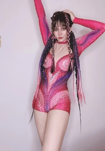Mamelucos de cristal con perlas rosas, monos de celebración para fiesta de club nocturno, Ropa de baile para mujer, Mono corto Sexy con diamantes de imitación - Product Image 5