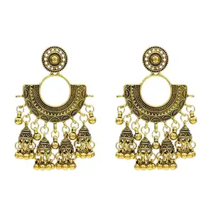 Ethnic Fashion Women Sector Gold Jhumka Earrings Indian Jewelry Ethnic Hippie Tribe Boho Bells Tassel Dangle Earrings