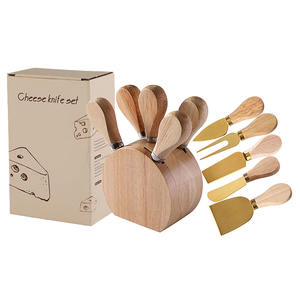 नया डिजाइन 5 टुकड़े सोने के पनीर चाकू सेट लकड़ी के मालिक के साथ लकड़ी के हैंडल पनीर चाकू फोर्क मक्खन चाकू - Product Image 1
