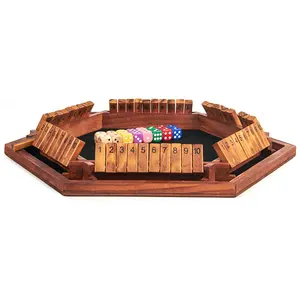 Upgraded 1-6 Players Shut The Box Dice Game Wooden Board Table Math Game With 16 Dice Shut-The-Box Rules Gift Box Packed