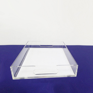 Clear Lucite Serving <strong>Breakfast</strong> <strong>Tray</strong> Acrylic Insert <strong>Trays</strong> with Handles - Product Image 1