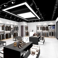 Présentoir de Vêtements pour Magasin de Costumes Formels pour Hommes avec Portant Mural Métallique et Table Centrale