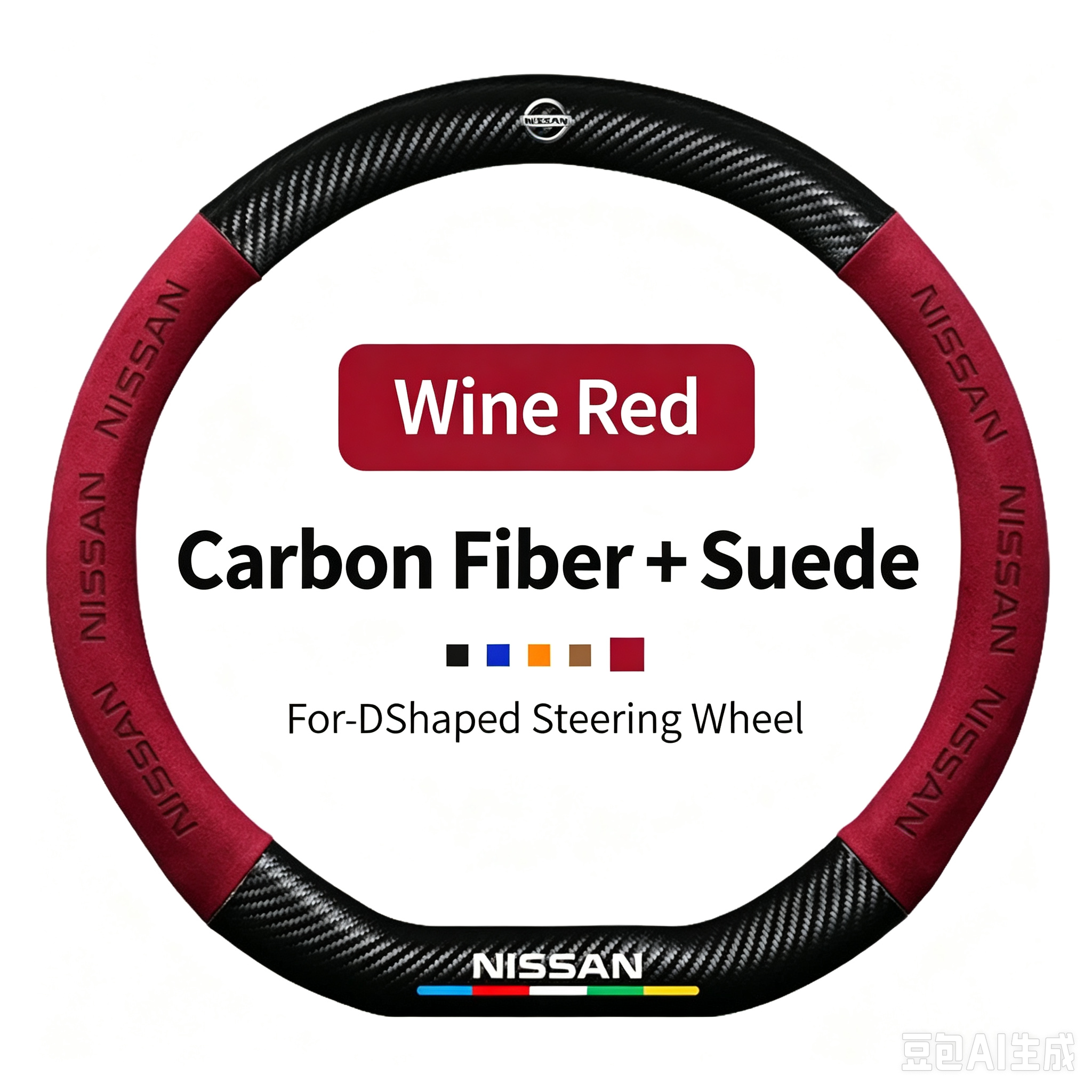 Vin rouge en forme de D, motif en fibre de carbone, daim