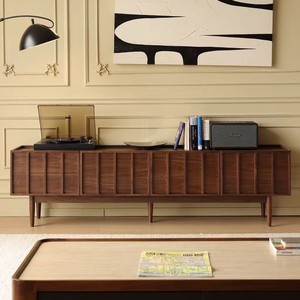 North American <strong>Black</strong> Walnut Solid Wood <strong>TV</strong> Cabinet Ready-to-Use Multifunctional Storage <strong>Unit</strong> for Small Living Rooms Mid-Century - Product Image 1