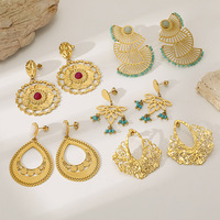 Boucles d'oreilles pendantes haut de gamme pour femmes, style ethnique bohème, en forme d'éventail, incrustées de turquoise, creuses, plaquées or, vente en gros
