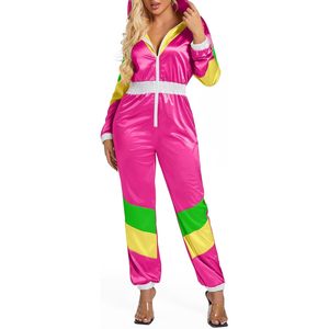 Mono retro de una pieza con bloques de color para mujer, de cintura alta, de satén, con cremallera, estilo años 80, para fiesta - Product Image 2