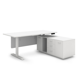 Bureau debout électrique moderne en forme de L avec tiroir, cadre de bureau réglable en métal <span class=keywords><strong>blanc</strong></span> - Product Image 1