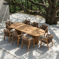 Longue table et chaises de pub en patio extérieur en teck sur mesure Ensemble table à manger et chaises de jardin en bois élégant