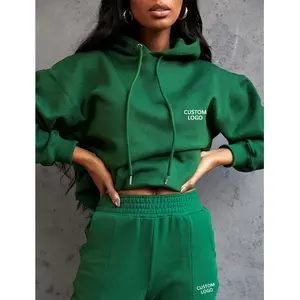Logo personalizzato all'ingrosso Gogger 340g 100% cotone abbigliamento sportivo da donna tute da ginnastica verde Unisex da uomo tuta da ginnastica Set tuta da Jogging
