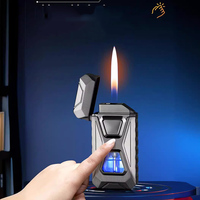 Briquet électrique multifonctionnel moderne en métal au gaz butane double flamme coupe-vent cadeau d'affaires