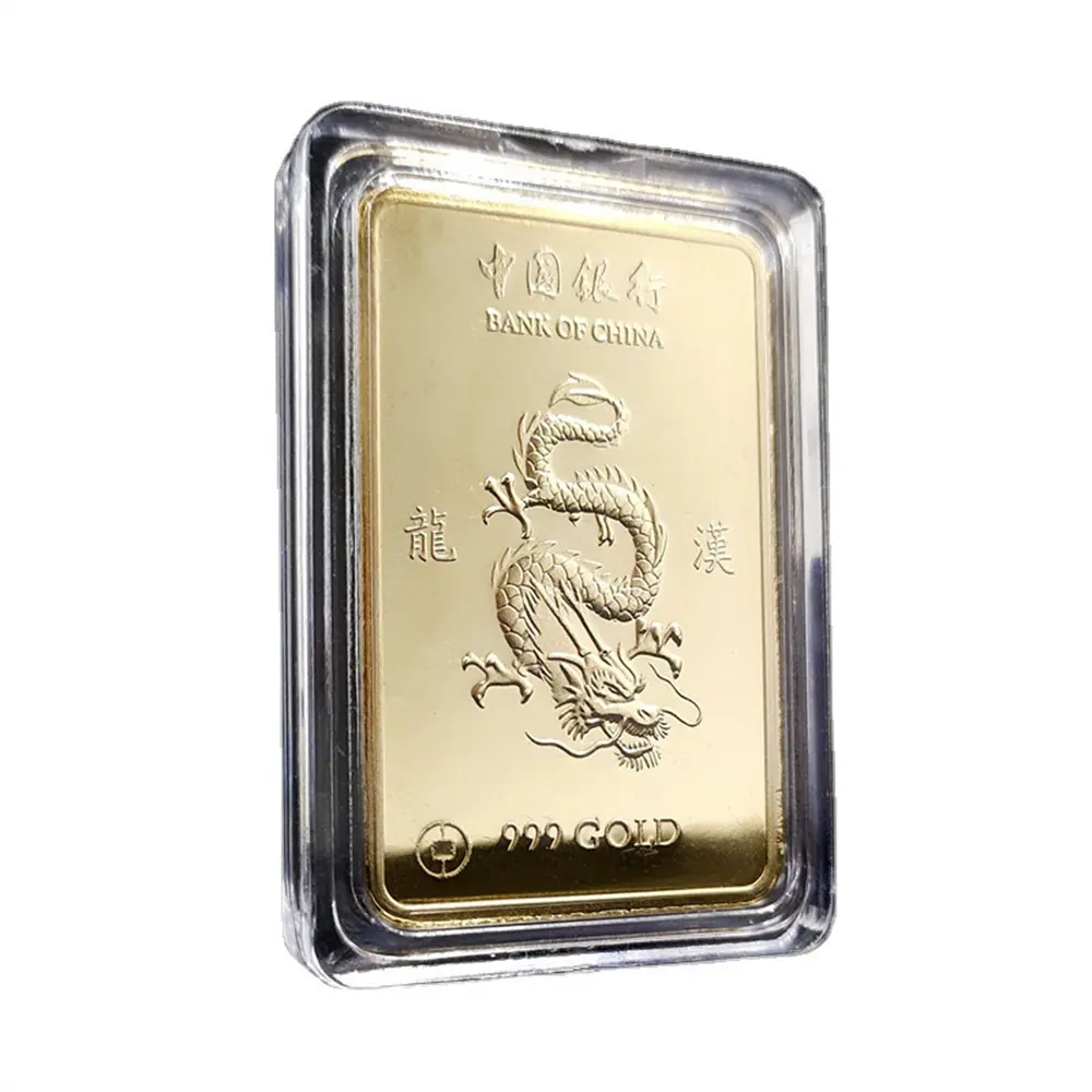 2024 China el año de la moneda conmemorativa de oro Loong Bar Artesanía de metal Medallón conmemorativo Moneda rectangular