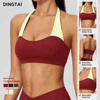 Soutien-gorge de sport rembourré à bretelles contrastantes et col halter pour femme, dos ouvert, color block, bonnet complet, sans armatures, coussinets amovibles, pour la gym et l'entraînement
