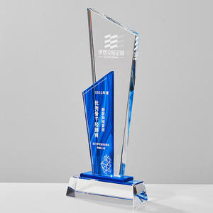 Blue Glass <b>Trophy</b> Laser Engraved Award <b>Plaque</b> For Business Gifts Various Sizes Durable - Product Image 2