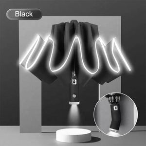 Parapluie automatique pliable en 3 sections de haute qualité avec poignée lumineuse LED et bande réfléchissante, idéal pour la vente en gros et la personnalisation - Product Image 1