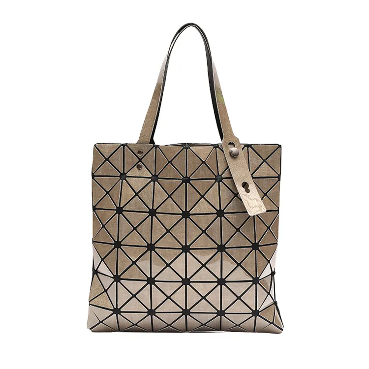 Fabrika doğrudan geometrik katlanır taşınabilir bayan saplı çanta yüksek kaliteli omuz seyahat PU el çantası