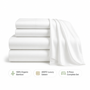 <span class=keywords><strong>Set</strong></span> di Lenzuola di Lusso 100% Bambù Organico 400TC, Morbide e Rinfrescanti, 4 Pezzi con Tasche Profonde, Logo Personalizzato per Venditori Online - Product Image 1