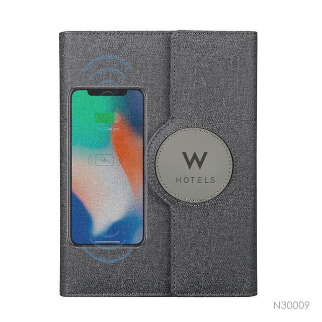2022 New PU Leather Notebook with 5000mAh Power Bank with Wireless Charging A5 Notebook for Business Gift