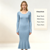 Robe pull longue en maille côtelée bleue pour femme, qualité supérieure, personnalisable OEM & ODM, vente en gros