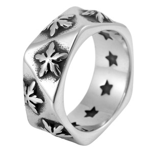 yunnique <b>Titanium</b> Steel Polygonal Star <b>Ring</b> Silver Men's Fashion Jewelry Gift Occasion Geometric Design - Product Image 5