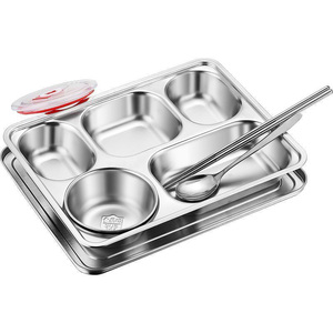 Vassoio in acciaio inox WOTAI con 5 sezioni vassoio per il pranzo piatto per cibo per bambini piatti per cena - Product Image 1
