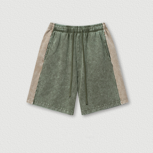 Traje Vintage americano de verano 2025 para <span class=keywords><strong>hombre</strong></span>, pantalones cortos deportivos térmicos de terciopelo de algodón informal de talla grande, camiseta lavada, Salón desgastado - Product Image 5